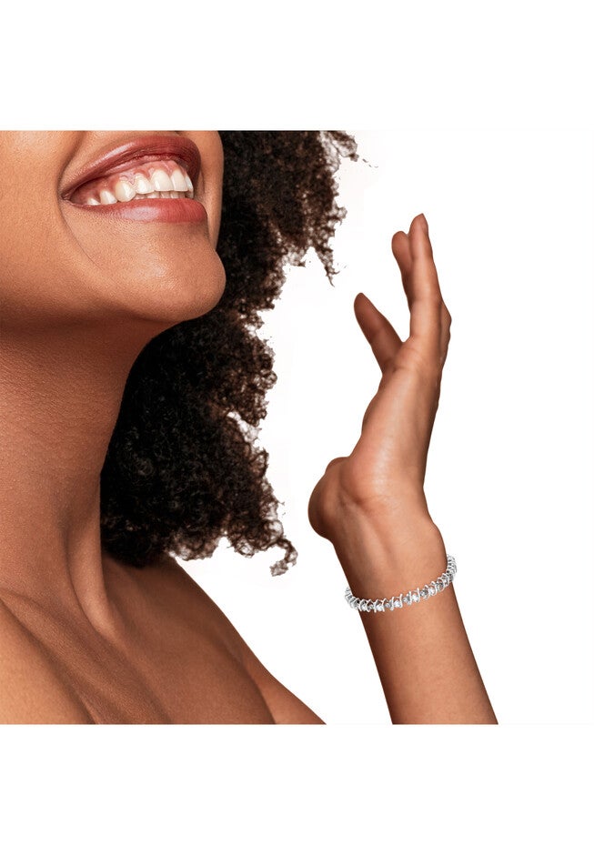 Sterling Silver Gemstone & Round Diamond Tennis Bracelet White Sapphire April Birthstone, , alternate image number 5