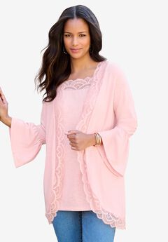 Lace-Detailed Cardigan and Tank Set