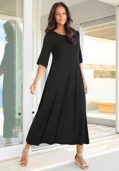 Plus Size Stretch Knit High Low Short Sleeve Maxi Dress