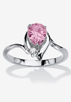 Silvertone Simulated Pear Cut Birthstone And Round Crystal Ring Jewelry