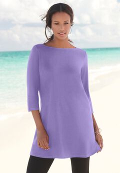 Plus Size Cotton Ultimate Boatneck Tunic with Side Slits