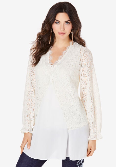 Lace & Georgette Swing Tunic, IVORY, hi-res image number null