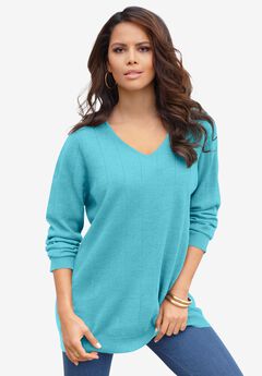 Plus Size Drop Needle V-Neck Lightweight Sweater Knit