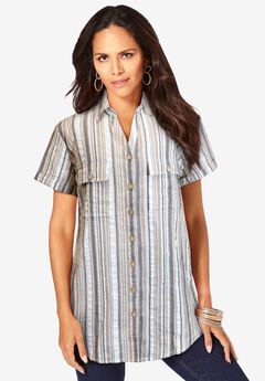 Extended Plus Size Seersucker Shirt