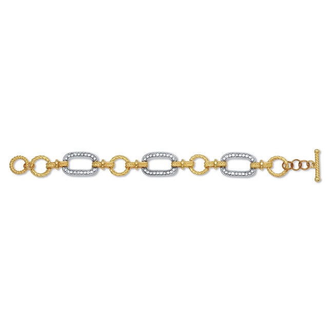 Crystal Yellow Goldtone Hammered Paperclip Link Bracelet 7.5-inch, WHITE, alternate image number 3