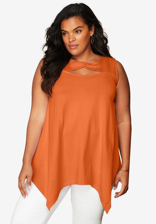 Sleeveless Keyhole Ultimate Tunic, VIVID ORANGE, hi-res image number null