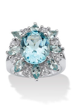 8.60 Tcw Oval-Cut Genuine Blue And White Topaz Ring
