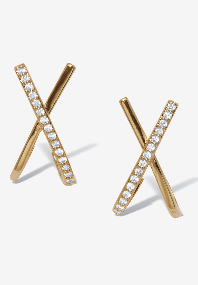 Crystal "X" Goldtone Drop Earrings, 20X10Mm, GOLD, hi-res image number 0