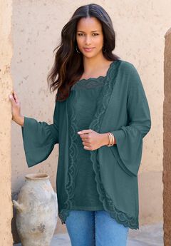 Lace-Detailed Cardigan and Tank Set