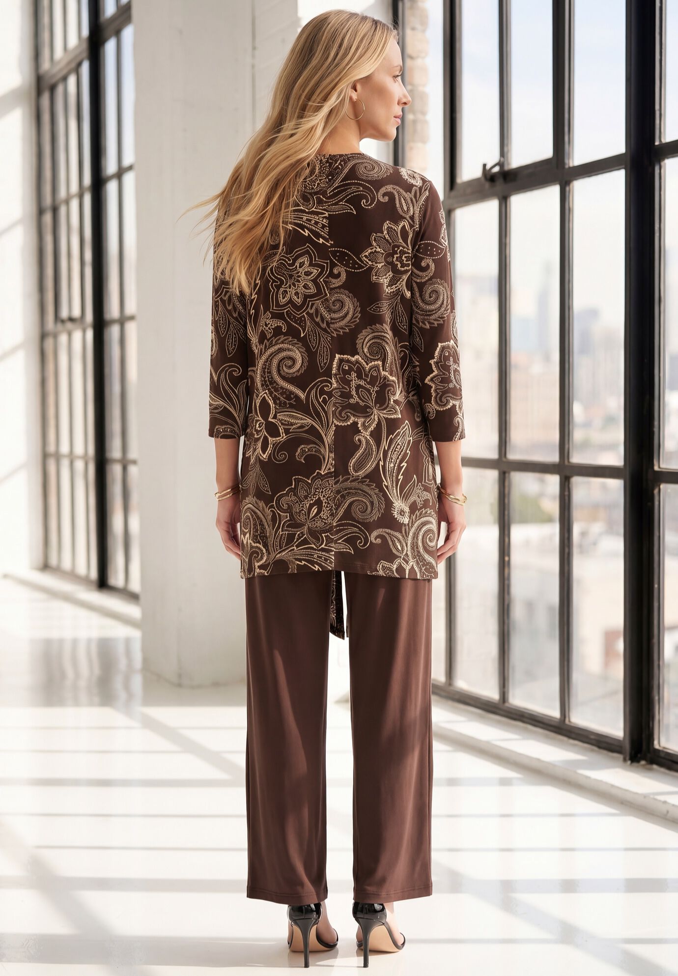 Ultra Drape Cardigan, CHOCOLATE PAISLEY STENCIL, on-hover image number 1