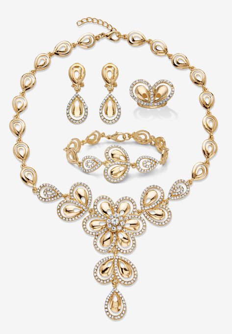 Goldtone Crystal Teardrop Halo Jewelry Set, GOLD, hi-res image number null