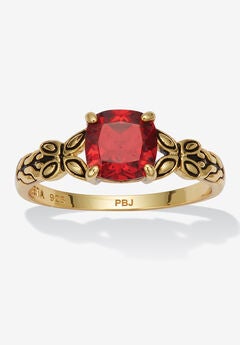 Cushion Cut Birthstone Ring In Gold-Plated Sterling Silver