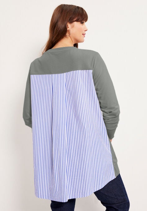 Poplin-Back Pullover Sweater, , on-hover image number null