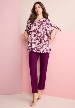 Notch-Neck Flutter-Sleeve Blouse