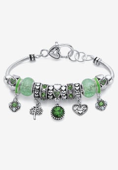 Antiqued Silvertone Simulated Birthstone 8" Charm Bracelet