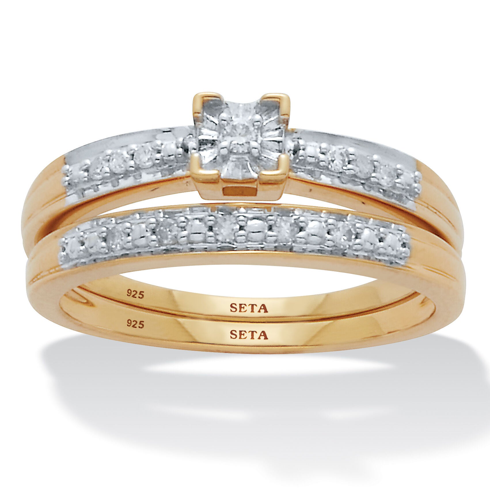 .09 TCW Diamond 18K Gold-Plated Sterling Silver Bridal Set, WHITE, hi-res image number 0