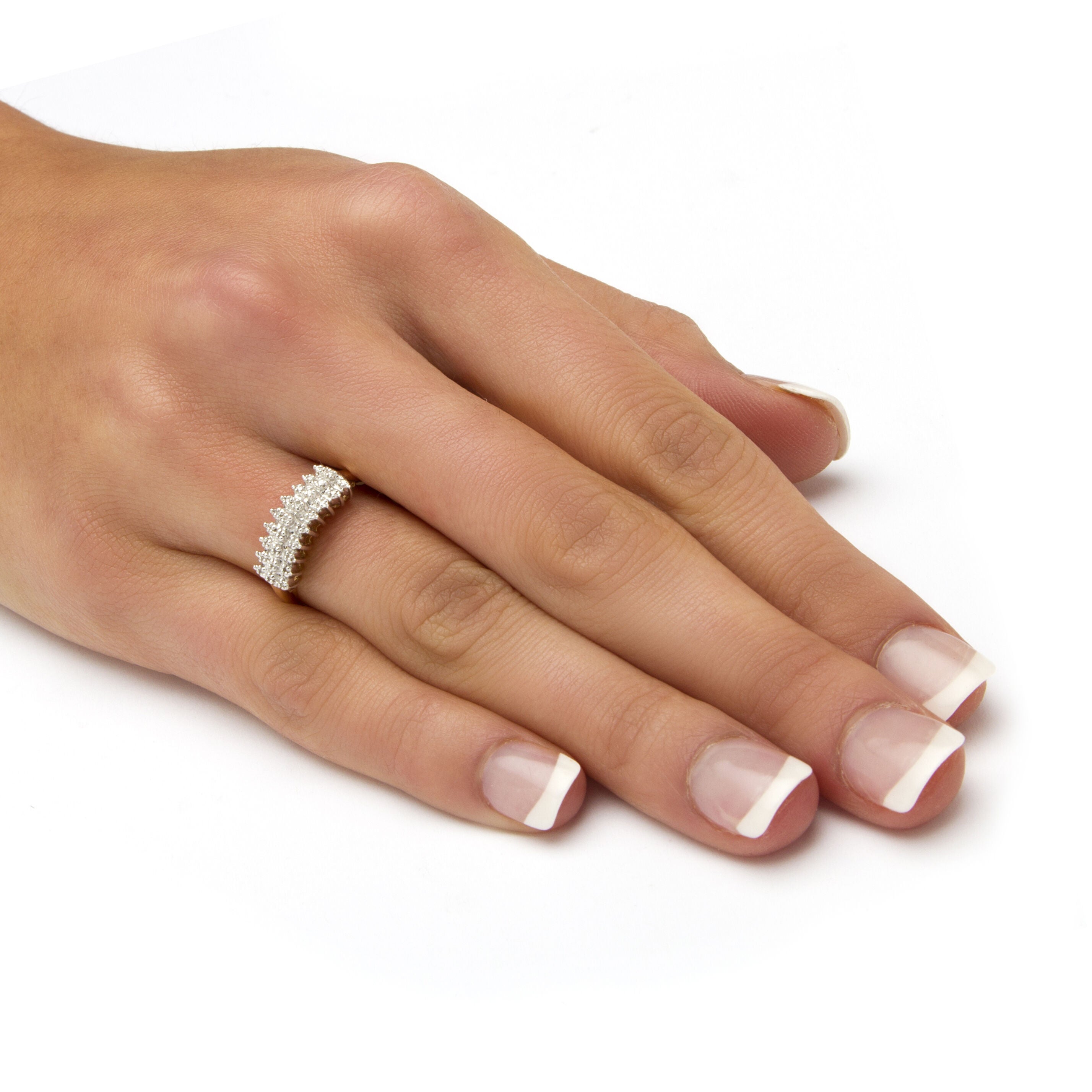 1/7 TCW Round Diamond Peak Ring Gold-Plated Sterling Silver, WHITE, alternate image number 2