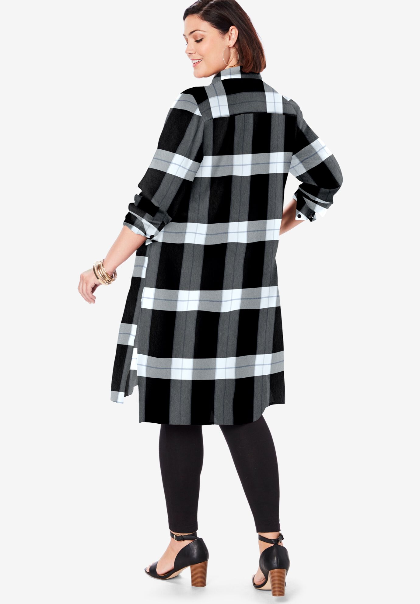 Plaid Button Front Ultra Tunic, BLACK IVORY TARTAN, on-hover image number 1