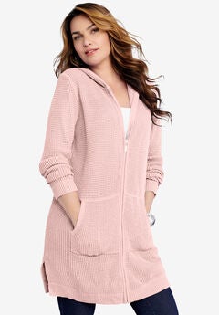 Mega Length Waffle Zip Hoodie