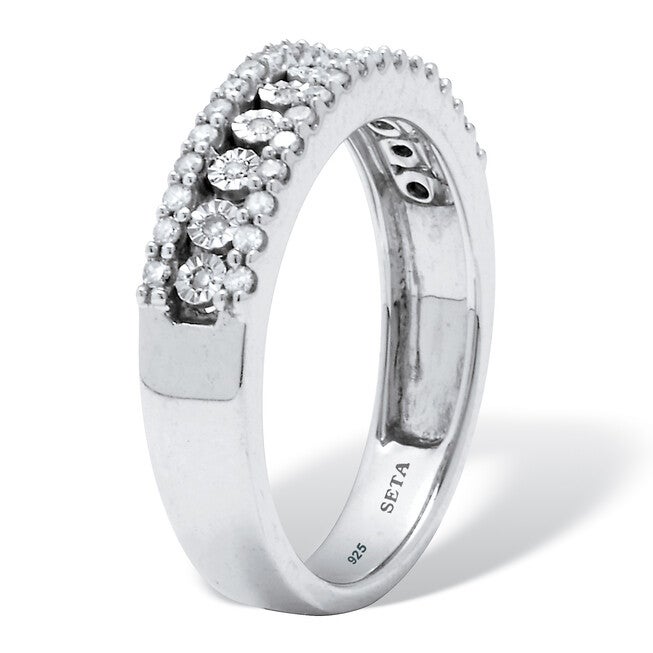 .25 TCW Diamond Sterling Silver Multi-Row Ring, WHITE, on-hover image number 1