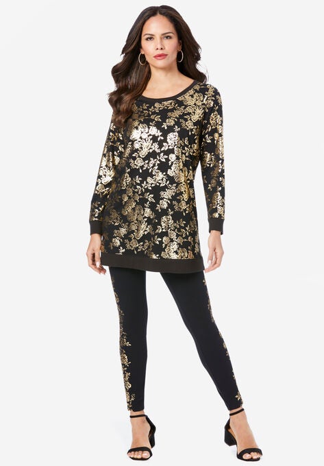 Foil Tunic & Legging Set, BLACK GOLD, hi-res image number null