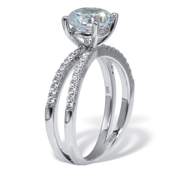 2.26 TCW Round Cubic Zirconia Sterling Silver Crossover Engagement Ring, WHITE, on-hover image number 1