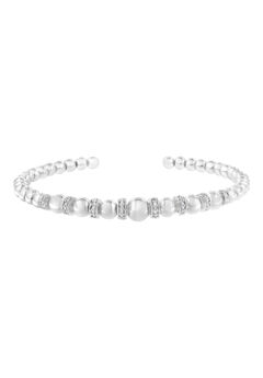 Sterling Silver 1/4 Cttw Diamond Rondelle Graduated Ball Bead Cuff Bangle Bracelet