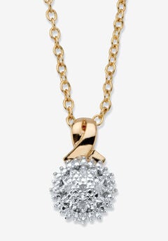 Gold-Plated Diamond Accent Cluster Pendant with 18" Chain