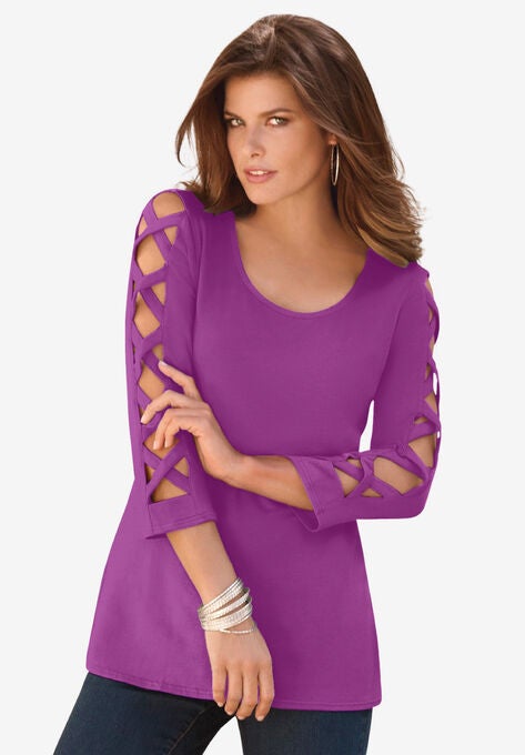 Lattice-Sleeve Ultimate Tee, PURPLE MAGENTA, hi-res image number null