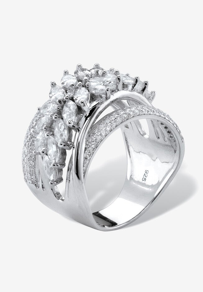 4.18 Cttw. Platinum-Plated Sterling Silver Marquise-Cut Cubic Zirconia Ring, , on-hover image number 1
