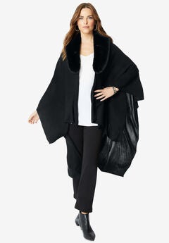 Faux Fur-Trimmed Shawl