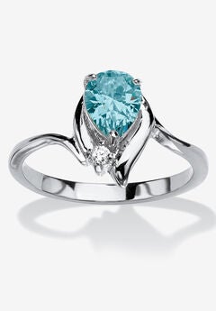 Silvertone Simulated Pear Cut Birthstone And Round Crystal Ring Jewelry