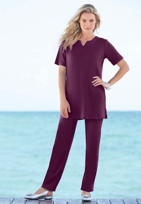 Notch-Neck Soft Knit Tunic, , alternate image number null