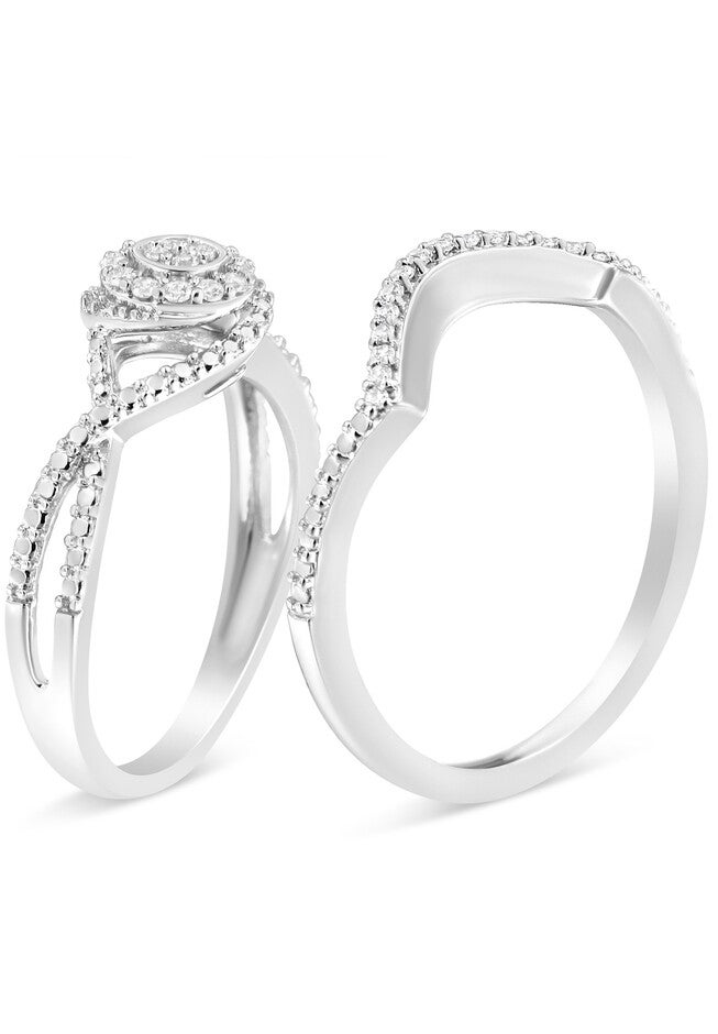 Silver 1/6 Cttw Diamond Composite Halo And Split Shank Bridal Set, , alternate image number 2