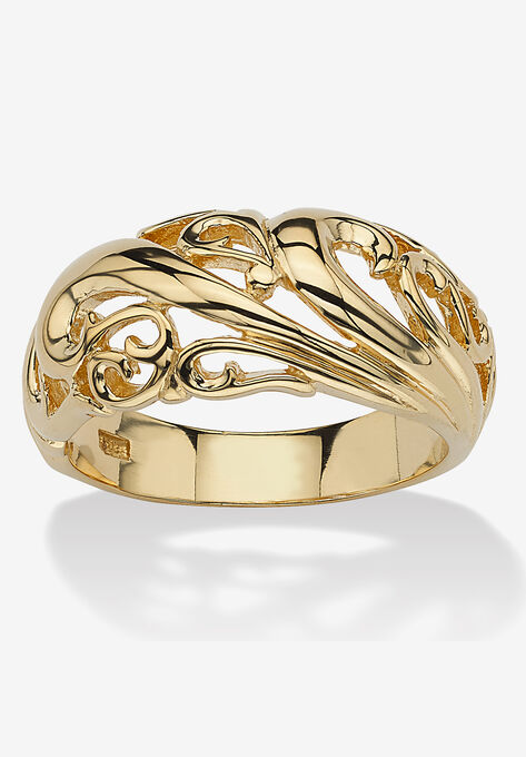 Yellow Gold-Plated Sterling Silver Swirling Cutout Dome Ring Jewelry, GOLD, hi-res image number null
