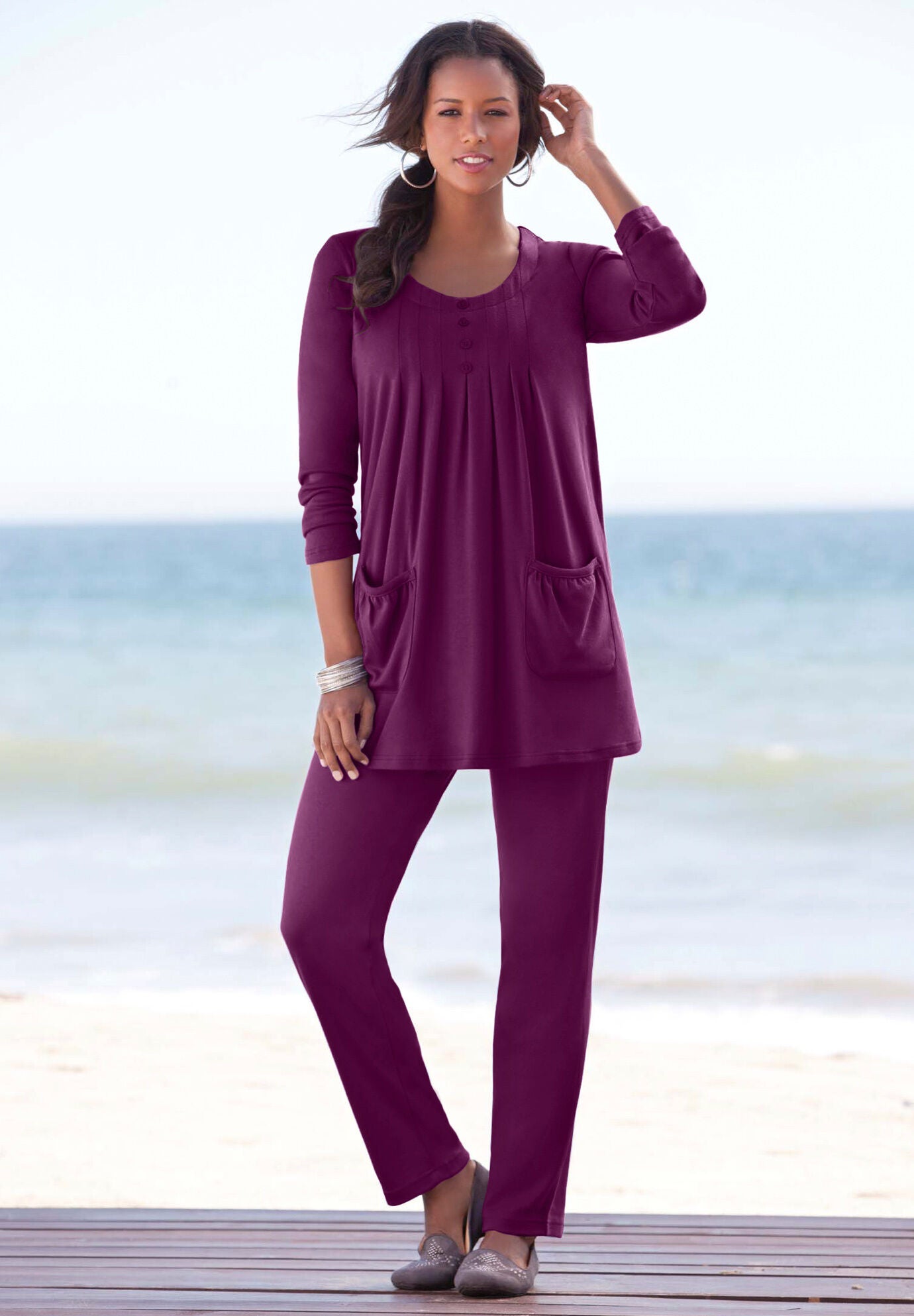 Plus Size Straight Leg Soft Knit Pull On Pant, , alternate image number 5