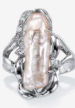 Cultured Freshwater Pearl White Topaz Accented Ring .925 Sterling Silver