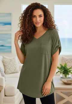 Plus Size Slub V-Neck Boyfriend Tunic Top