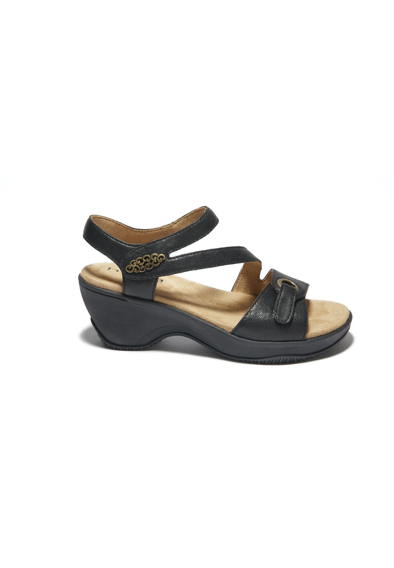 Cindy Ankle Strap Wedge Sandal, BLACK, hi-res image number 0