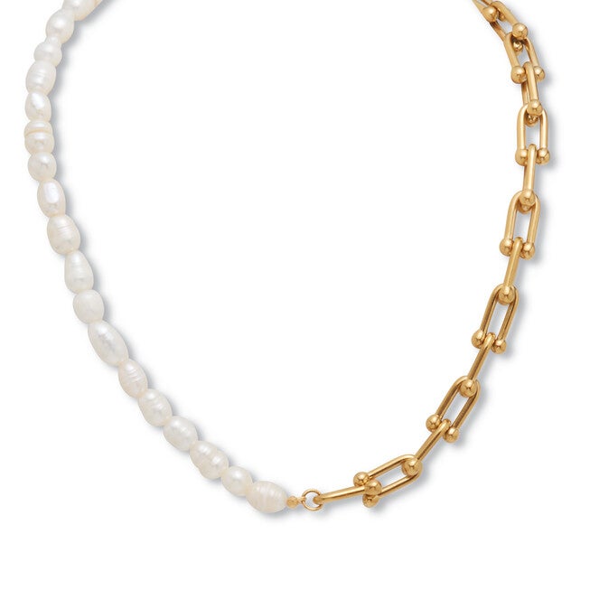 Pearl Gold-Ion Plated Stainless Steel Necklace 16-inch, WHITE, hi-res image number null