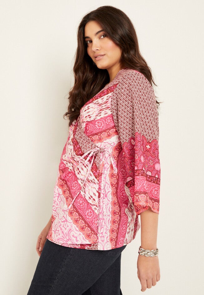 Faux-Wrap Kimono Top, , alternate image number null