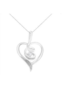 White Gold Diamondaccented Roundcut Diamond Swirl Open Heart Pendant Necklace