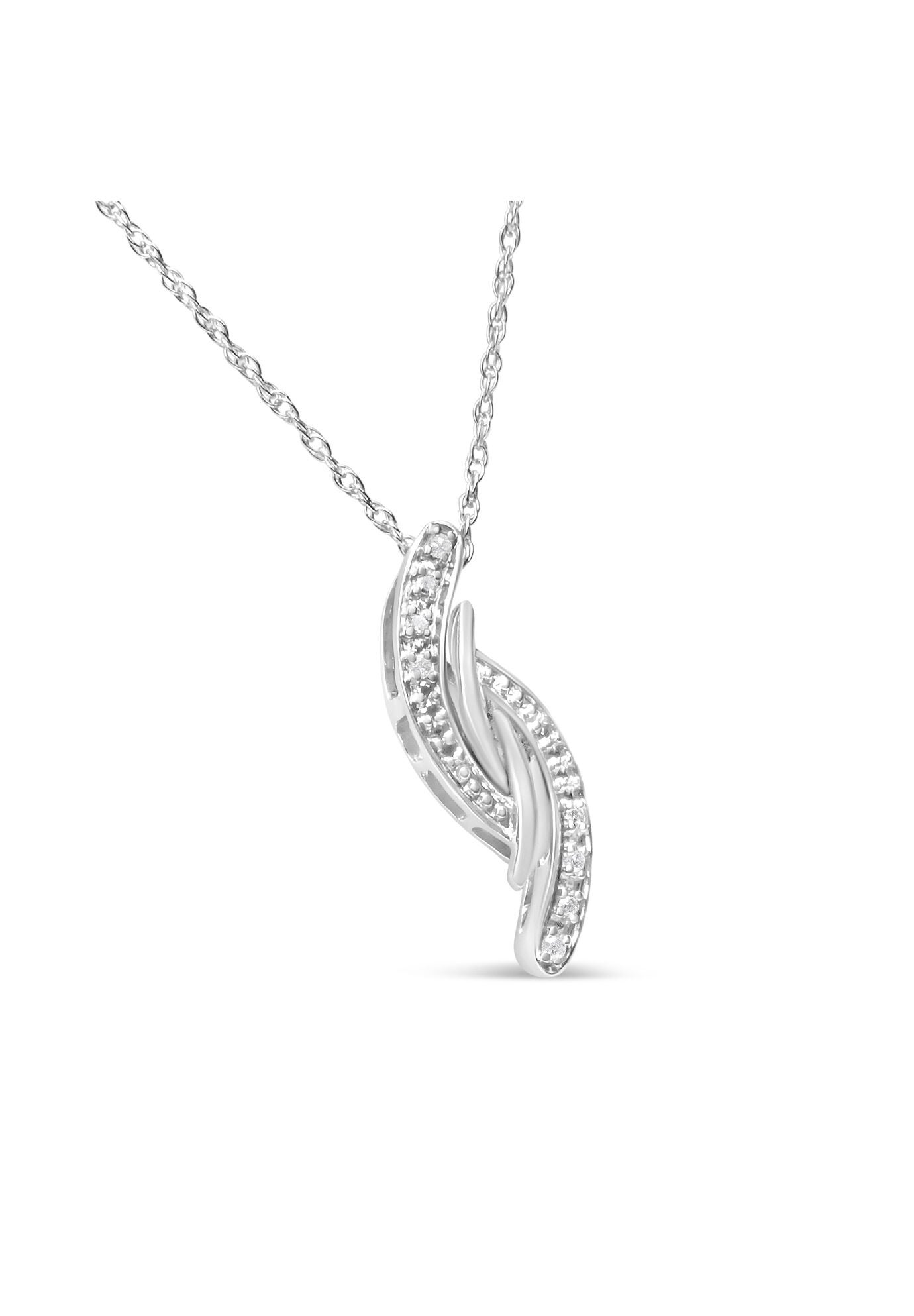 Silver Diamond Accent Bypass Curve 18 inches Pendant Necklace, , alternate image number 2