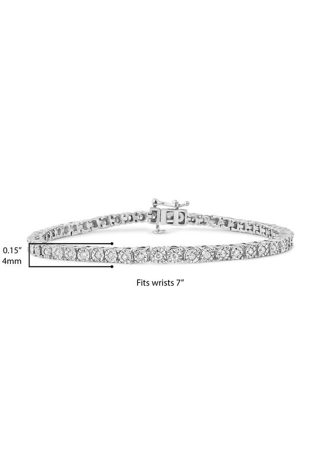 Sterling Silver Miracleset Diamond Round Faceted Bezel Tennis Bracelet 6 inches, , alternate image number 7