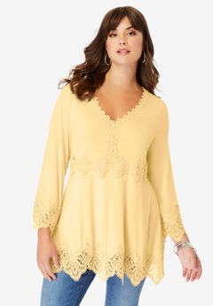 Empire Waist Boho Lace Trimmed Tee