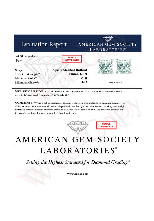 Princesscut Square Diamond 4Prong Solitaire Stud Earrings In White Gold (G-H Color), , alternate image number 3