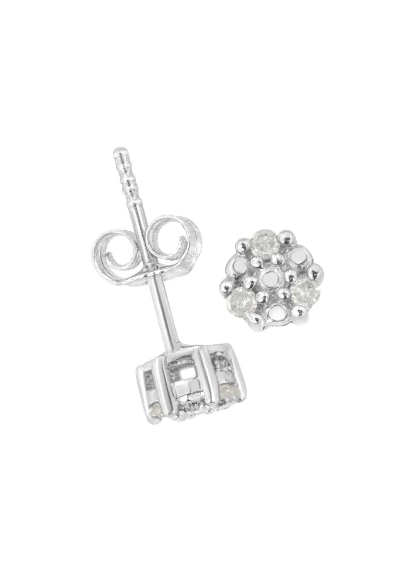 Silver 1/10 Cttw Prong Set Round-Cut Trio Diamond Stud Earrings, , alternate image number 3