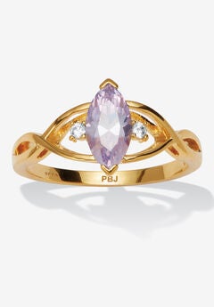 Marquise Simulated Birthstone Gold-Plated Ring