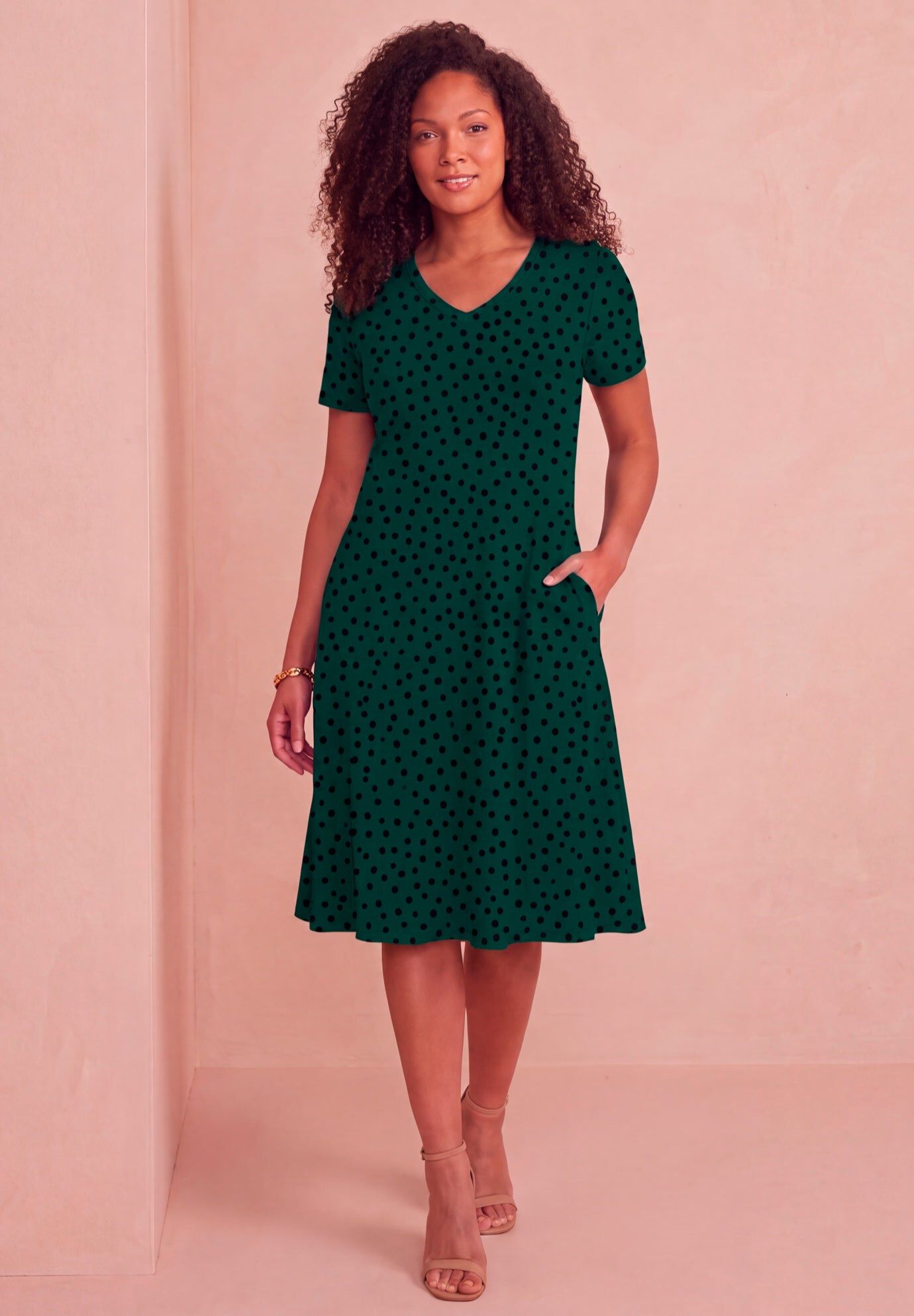 Plus Size Stretch Knit Fit and Flare Pocket Shirtdress