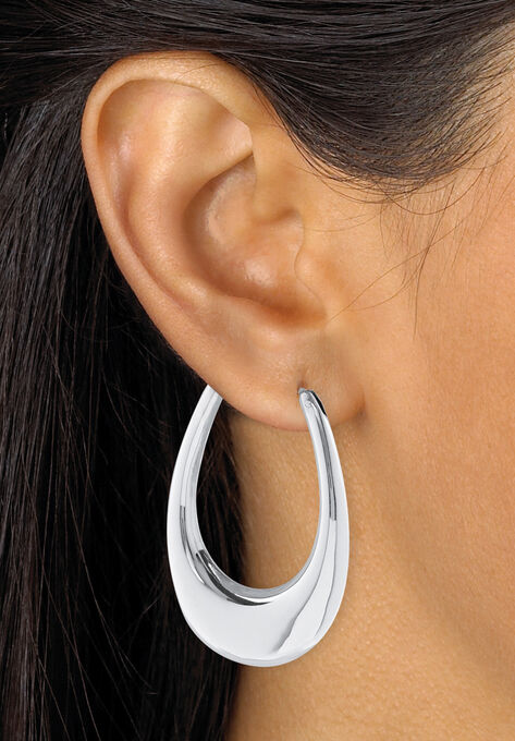 Sterling Silver Puffed Hoop Earrings, , alternate image number null